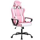Ergonomic Office Chair, High-Back White Gaming Chair with Lumbar Support PC Computer Chair Racing Chair PU Task Desk Chair Ergonomic Executive Swivel Rolling Chair for People with Back Pain,Pink