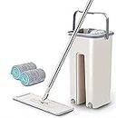 Heavy Quality Floor Mop with Bucket, Flexible Kitchen tap Flat Squeeze Mop Bucket System Cleaning Supplies 360° Flexible Mop Head/2 Reusable Pads Clean (backet mop)