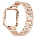 AISPORTS Compatible for Fitbit Blaze Band with Frame for Women, Adjustable Stainless Steel Jewelry Crystal Diamond Metal Bracelet Wristband Replacement Band for Fitbit Blaze Smart Watch, Rose Gold