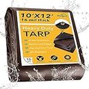 Winpull Tarp 10x12FT, Large 16 Mil Heavy Duty Tarps, Waterproof Tarp with Brass Grommets and Reinforced Edges, UV Resistant, Tear&Fade Resistant Poly Tarp for Outdoor Camping Pool Car Tent