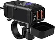 Kriogor Motorcycle USB Charger, QC 3.0 USB Socket and 6-30V LED Voltmeter, IP65 Waterproof Motorbike USB Adapter with On-Off Switch for 12V Boat Marine SUV (Blue)