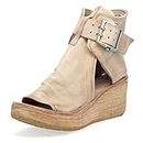 A.S.98 Naya Wedge Sandal for Women - Open Toe Ladies wedge sandals with Leather Upper & Side Buckle (Bone - 39EU)