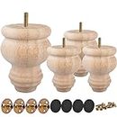 TCHOSUZ 3 inch / 8cm Wooden Furniture Legs, Pack of 4 Unfinished Solid Wood Turned DIY Replacement Bun Feet with M8 Hanger Bolts & T-Nuts or Sofa Couch Cabinet Recliner Ottoman Riser …