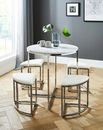 4 Seater Space Saving Dining set Marble Effect Table & Faux Leather Seats