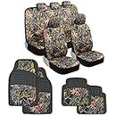 BDK Camo Car Seat Covers Full Set with Floor Mats – Complete Interior Protection Set, Realistic Green Forest Camouflage Pattern, Camoflauge Interior Accessories for Auto Truck Van & SUV