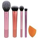 Real Techniques Everyday Essentials + Makeup Sponge Kit, Makeup Brushes and Makeup Blender Sponge, For Foundation, Blush, Bronzer, Eyeshadow, and Powder, Synthetic Bristles, Cruelty Free, 5 Piece Set
