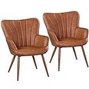 Yaheetech PU Leather Tub Chair, Modern Armchair with Sturdy Legs and Soft Padded for Living Room Bedroom Home Office, Retro Brown, 2pcs