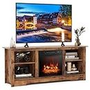 Tangkula TV Stand with 18” Electric Fireplace, for Flat Screen TVs Up to 65” with Adjustable Shelves, Fireplace TV Cabinet with Remote Control, Thermostat & Adjustable Flame Brightness