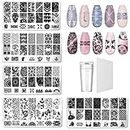 Kit Timbro Unghie Nail Art, 5 Nail Template Piastra per Unghie con 1 Clear Silicone Nail Stamper + 1 Raschietti per Nail Art, Set di Nail Art Stamping per Nail Art Manicure Decorazioni per Unghie