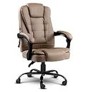 Artiss Massage Office Chair, PU Leather 2 Point Ergonomic Gaming Computer Desk Recliner Chairs Armchair for Room Executive Home, Adjustable Height 360° Rotation Beige