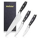 Kitchen Knife Set 3 Piece WELLSTAR, Razor Sharp German Steel Forged Blade with Professional G10 Handle, Chef Utility Paring Knife Well Balanced Cutlery Set for Cutting Chopping and Dicing - Gift Box