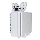 ElecGear Games Disk Tower, Vertical Stand, Dual Charger White Blu-ray DVD Disc Storage Organizer Holder, PS4 Controller Twin Charging Station for Playstation PS4, Pro, Slim