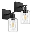 Bathroom Light Fixtures,Wall Sconces,Matte Black Sconces Wall Lighting Set of 2,Wall Mounted Indoor Outdoor Vanity Light with Glass Shade,Modern Wall Sconce for Bedroom,Kitchen,Mirror,Hallway,Stairway