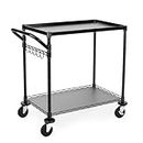 WDT 680Lbs Capacity Heavy Duty Rolling Utility Cart,2 Tier Rolling Carts with Wheels,Commercial Grade Metal Cart with Handle Bar & Shelf Liner,Trolley Serving Cart for Restaurant,Kitchen,Black