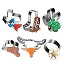 Aoerfes 6 Piece Cowboy Cowgirl Boot Texas Cutter Set, Western Cookie Cutters Cowboy Hat,Longhorn, Cactus Cutter Shaped Stainless Steel Molds for Party Making Muffins, Cake Fondant Biscuits