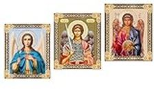 Needzo 4 Archangels Saint Michael, Gabriel, Uriel, and Raphael Russian Wooden Icon Plaques, Set of 4, 3 Inch Gold Foil