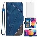 Asuwish Compatible with Samsung Galaxy A50 A50S A30S Wallet Case and Tempered Glass Screen Protector Flip Card Holder Cell Accessories Phone Cover for Glaxay A 50 50S 30S Gaxaly S50 50A SM A505G Blue