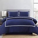 My Home Store Marineblaues Bettbezug-Set für King-Size-Betten – 100 % Polyester-Baumwoll-Mischgewebe, 3-teiliges Bratta-Stitch-Bettwäsche-Set mit Kissenbezug, Hotelqualität, atmungsaktives