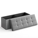 SONGMICS 43 Inches Folding Storage Ottoman Bench, Storage Chest, Foot Rest Stool, Light Gray ULSF77G