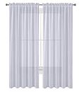 Luxury Discounts 2 Piece Solid Elegant Sheer Curtains Fully Stitched Panels Window Treatment Drape, Polyester & Polyester Blend, White, 54" X 84"