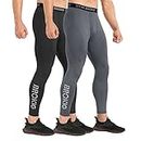 BROKIG Men's Gym Compression Tights, 2 Pack Workout Leggings Performance Cool Mesh Tights Yoga Pants(Black/Dark Grey,Large)