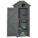 Outsunny 30" x 21" x 71" Garden Storage Shed, Outdoor Storage Shed with 3 Tier Shelves, Workshop Yard Tool Utility Storage House Water-Resistant All-Weather Cover Spire Roof, Grey