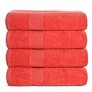 Elvana Home 4 Pack Bath Towel Set 27x54, 100% Ring Spun Cotton, Ultra Soft Highly Absorbent Machine Washable Hotel Spa Quality Bath Towels for Bathroom, 4 Bath Towels - Coral