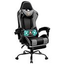 JL Comfurni Desk Chair Gaming Chair with Massage Executive Computer Chair Ergonomic Racing Chair with Padded Footrest Adjustable Swivel Chair Recliner with Constellation Lumber Headrest（Grey）