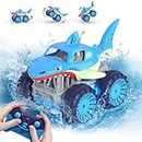 Fast Direct Charging Remote Control Car, Rechargeable Amphibious RC Cars with 2.4Ghz 4WD All Terrain Waterproof RC Shark Monster Truck Toys for Boys Girls 3-12 Years