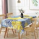 TTQYFNM 60x84inches Navy Blue Yellow Flowers Tablecloth Abstract Dahlia Floral Rectangle Table Cloth Modern Geometric Polyester Table Cover for Dining Room Kitchen Home Decor Banquet Party Supplies