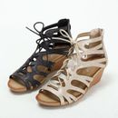 Sandalias de plataforma de cuña para mujer Gladiador espalda cremallera con cordones punta abierta zapatos verano