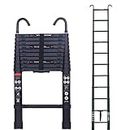 3.2m Extension Ladder with Hook More Stable Attic Ladder Telescoping Ladder Aluminum Lightweight Portable Loft Ladder, EN131 Certificate 150kg Load Capacity with Non-Slip Rubber Feet 10.5ft