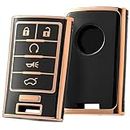 ELOHEI for Cadillac Key Fob Cover, Premium Soft Full Protection Key Fob Case Compatible with 2008-2015 Cadillac Escalade ATS CTS DTS SRX STS Key Shell Accessories (Gold Edge Black)