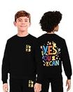 Silluu Kids Boys Yes You Can Graphic Printed Fleece Pullover Stylish Sweatshirt Co-Ord Sets Black Black Age 9 Years-10 Years
