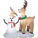 6' Gemmy Airblown Inflatable Surprised Caribou Watching Rabbit Eat A Snowman's Nose Yard Decoration 114026