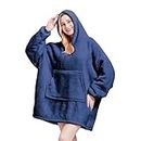 Oversized Blanket Hoodie with Sherpa, Super Soft Hoodie Blanket with Fleece Wearable Fluffy Hooded Blanket Blanket Sweatshirt Robe for Men, Women & Children， Blue