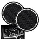 2PCS Bling Car Cup Coaster, 2.75 Inch Auto Car Cup Holder Insert Coasters Silicone Anti-Slip Crystal Rhinestone Drink Car Cup Mat, Universal Vehicle Interior Accessories for Women Girls (Black)