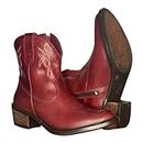QUEEN USA TEXAS Ankle Boots Women's Western Leather Boot Cowboy Cowgirl Bootie, Suiss Red, 7.5