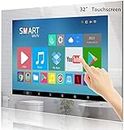 Haocrown 32 Inch Touchscreen Bathroom TV Waterproof Smart Mirror Television for Shower Hot Tub Sauna Full HD 1080P Built-in Freeview Wi-Fi Bluetooth (Full Screen Touch)