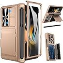Viaotaily Samsung Z Fold 4 Case with Card Holder & S Pen Holder & Hinge Protection, Built-in Screen Protector & Slide Camera Lens Cover, Durable Case for Samsung Galaxy Z Fold 4 5G 2022 (Rose Gold)