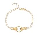 LeCalla 925 Sterling Silver BIS Hallmarked 14K Gold Plated Good Hands Pearl Bracelet for Women and Girls