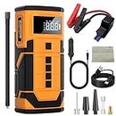 SAKAKI Car Jump Starter with Air Compressor, Emergency Start Power with Ultra Safe Lithium Battery, 12V 800A Peak Currnet 8400mAh Portable Power Bank Charger with 150PSI (Yellow-Jump Starter)