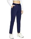 OUGES Jogging Pants for Womens Open Bottom Cotton Sweatpants with Pockets Track Pants Athletic Joggers Pants(Navy,L)