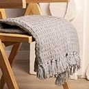 DOLCE CASA Soft Cotton Throw Blanket | Used Both Indoor and Outdoor | Blanket for Living Room, Sofa, Bed & Chair | 130x170 cm - Grey