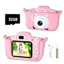 Cocopa Kids Camera Digital Camera for 3-12 Years Old Girls,1080P HD Video Camera for Kids with 32GB SD Card/2 Inch IPS Screen, Birthday Christmas Toy Gifts for 3 4 5 6 7 8 Year Old Girls (Light Pink)