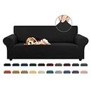 KEKUOU Stretch Sofa Cover Slipcover ，Couch Covers for 3 Cushion Couch Sofa (79"-94") Furniture Protector 3 Seater Sofa with Elastic Bottom for Kids,Dog, Jacquard Small Checked(Large,Black)
