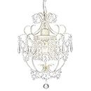 Small Crystal Chandelier for Bedroom, 90% Pre-Assembled 1 Light White Chandelier, Mini Acrylic Crystal Ceiling Light Fixture Charming for Girls Room, Closet, Bathroom, Entryway, Dining Room