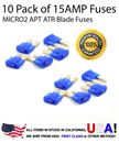 Premium 10 Pack 15 AMP Automotive APT ATR MICRO2 Blade Fuses 15A