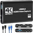 HDMI Capture Card 4K 60FPS Audio Video Capture Card with Loop-Out USB 3.0 Capture Card 1080P Video Converter for Game and Live Streaming Video Recording Screen Recording Additional Configuration 1Pcs USB 3.0 Cable 1Pcs HDMI Cable