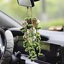SYCAMORE EAST Cute Potted Plants Crochet Car Mirror Hanging Accessories Cute Car Accessories For Women Men Handmade Knitted Rear View Mirror Accessories Car Accessories Interior Aesthetic Pack-1,Multi